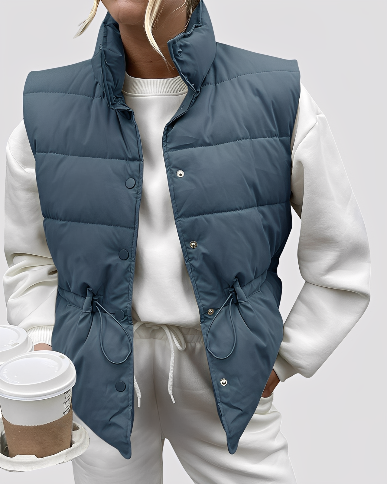 Aimee - Lekka, pikowana kamizelka dla kobiet z jednym rzędem guzików