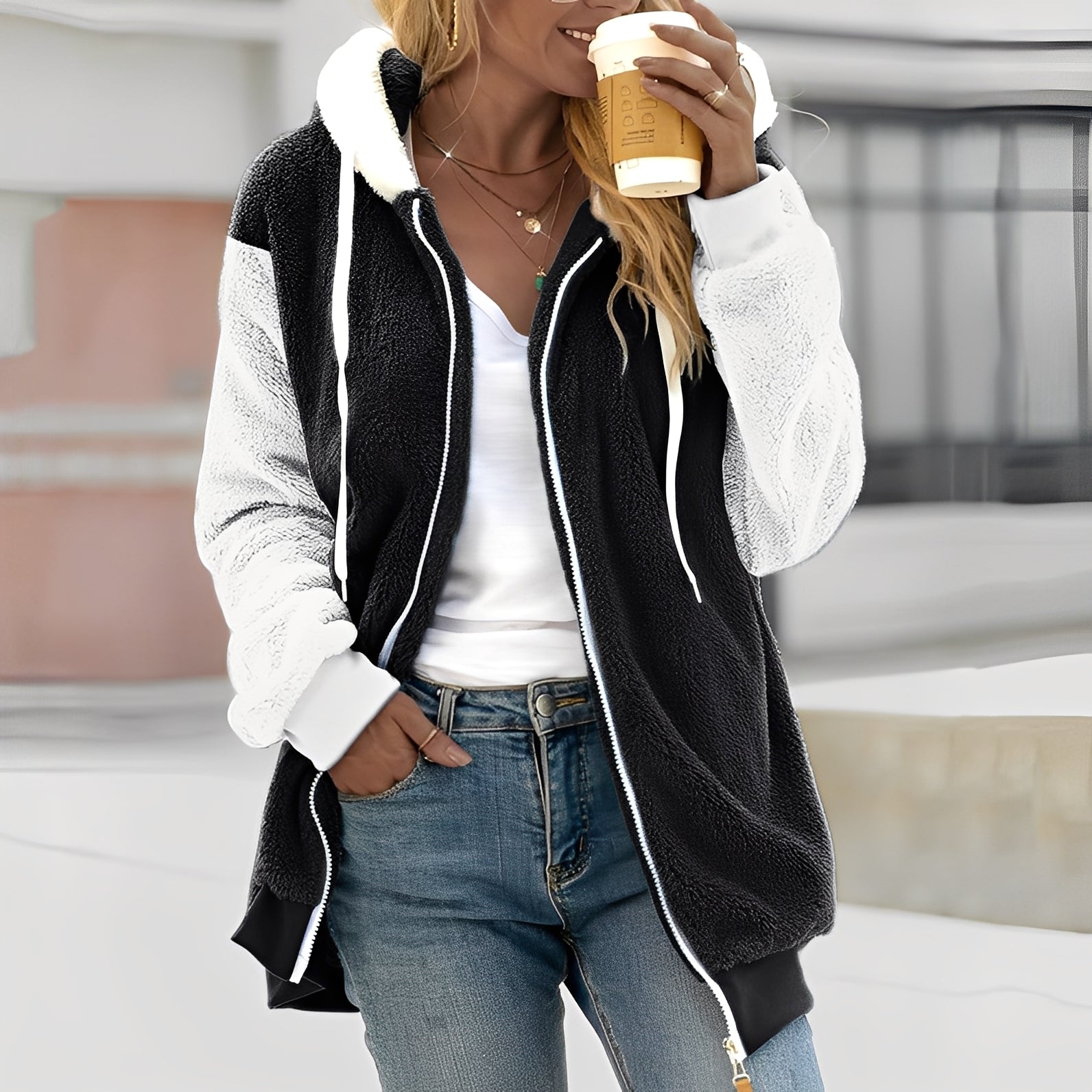 Rheanna - Ciepła damska kurtka polarowa z kapturem