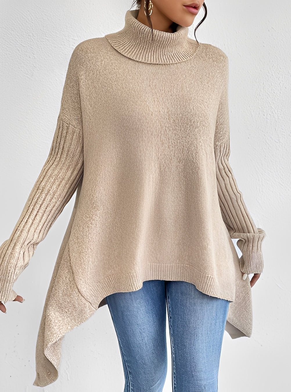 Wendy - Trendy długi sweter z wysokim kołnierzem dla kobiet