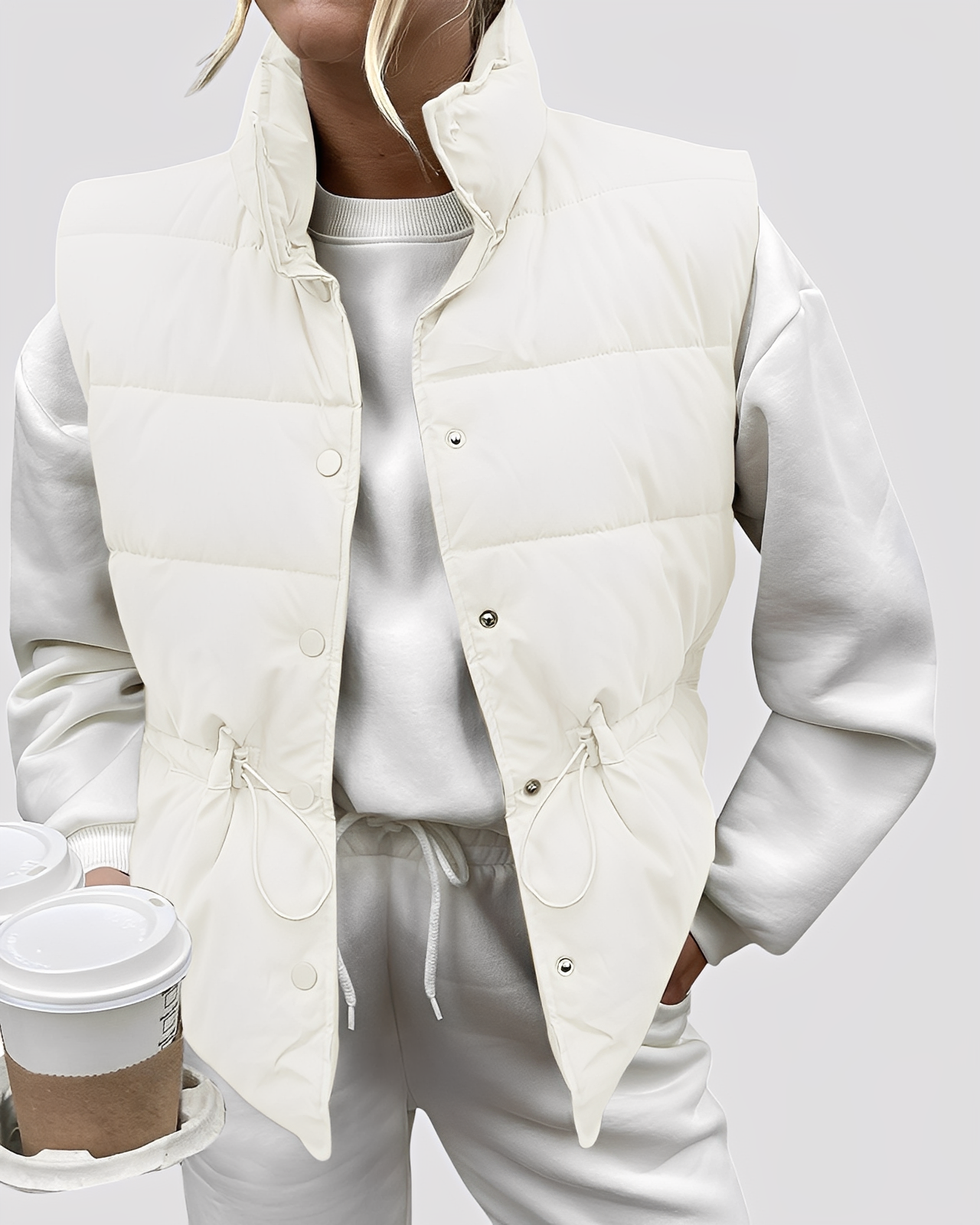 Aimee - Lekka, pikowana kamizelka dla kobiet z jednym rzędem guzików