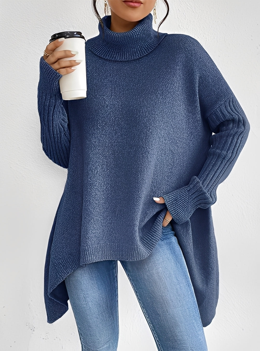 Wendy - Trendy długi sweter z wysokim kołnierzem dla kobiet