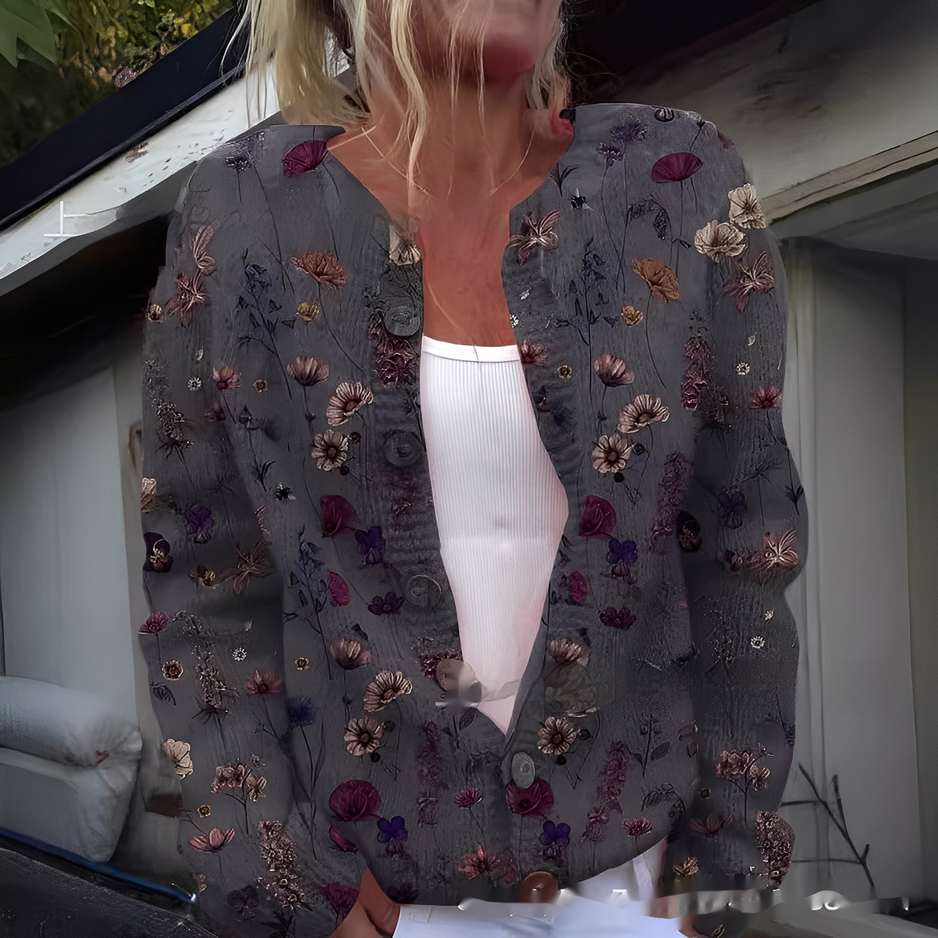 Wilda - Elegancki, ciepły kardigan z kwiatowym wzorem dla kobiet