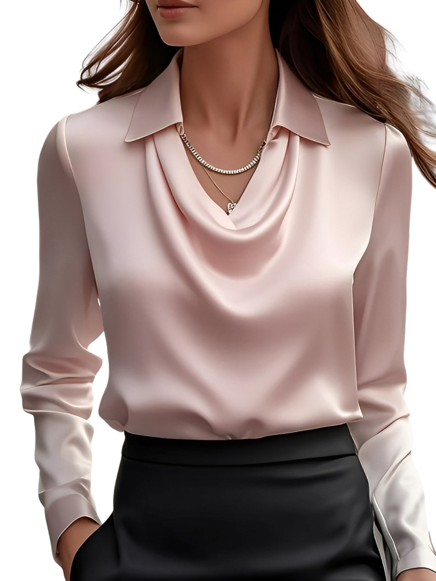 Dionne - Elegancka satynowa bluzka damska z długimi rękawami