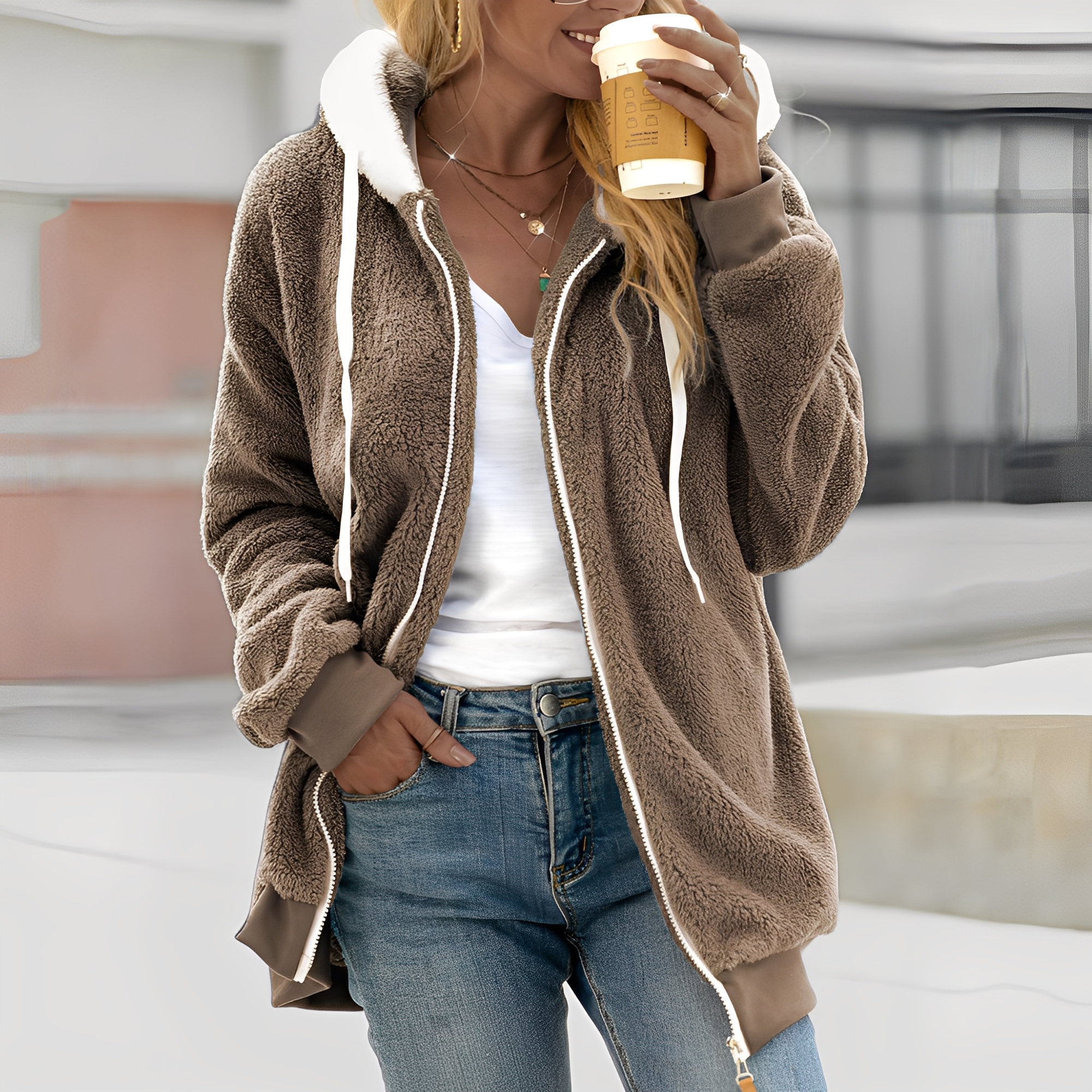 Rheanna - Ciepła damska kurtka polarowa z kapturem