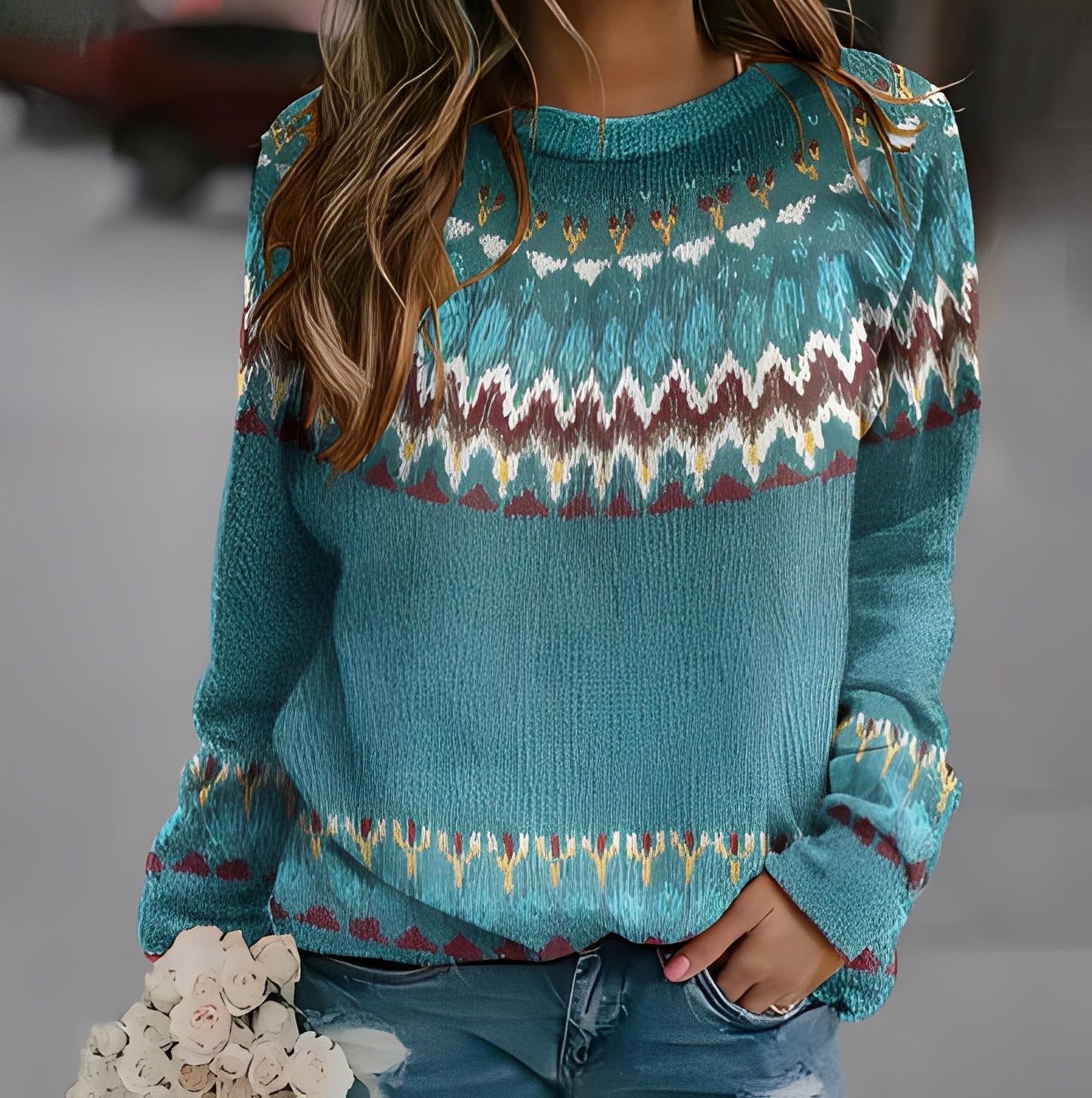 Madalyn - Damski sweter z eleganckim nadrukiem