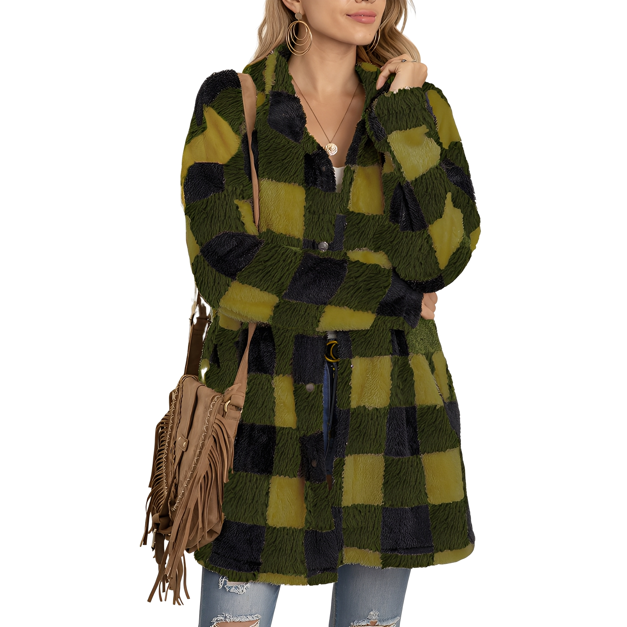 Malvina - Stylowa długa kurtka w kratkę dla kobiet