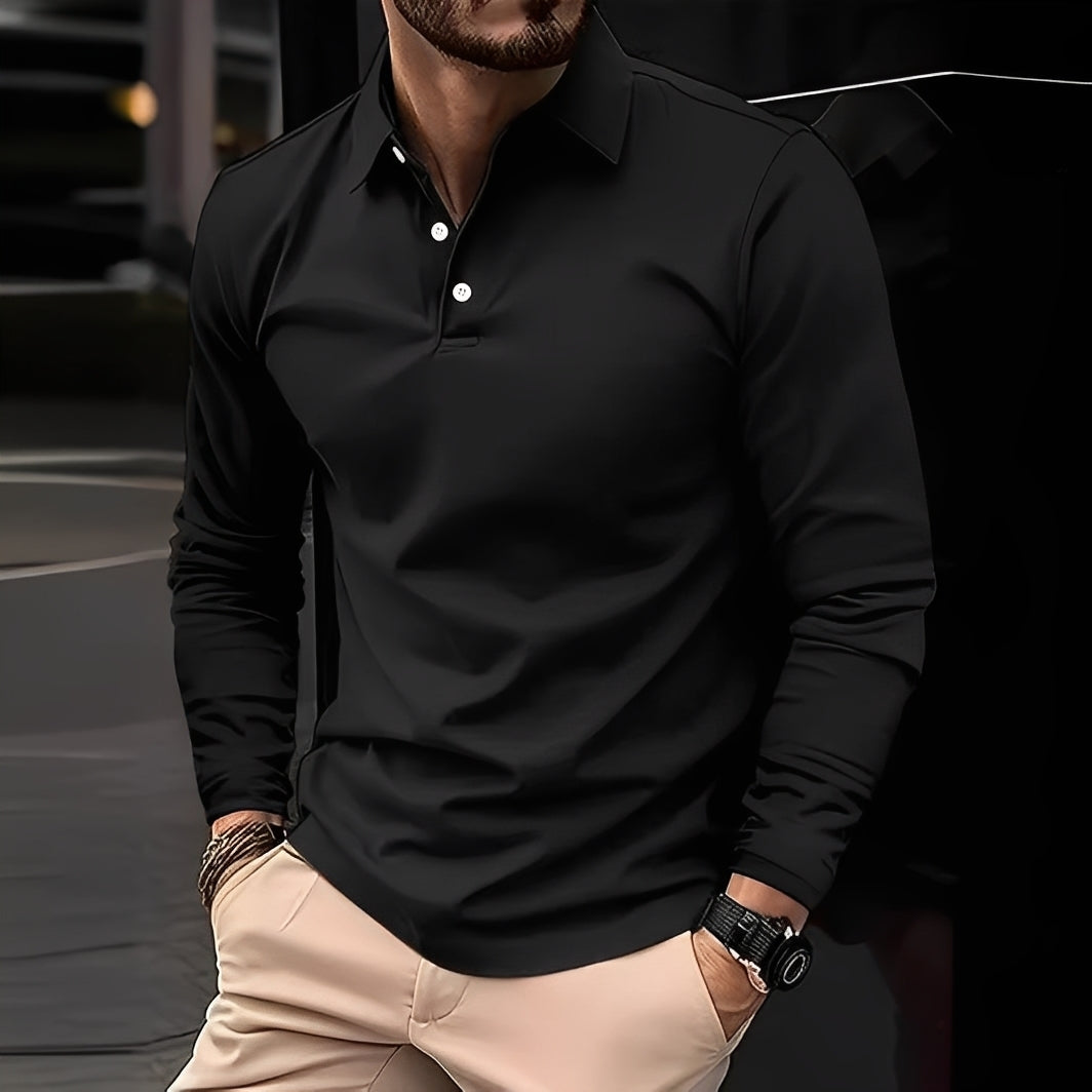 Stephen - Męska polo z długim rękawem, luźny fason