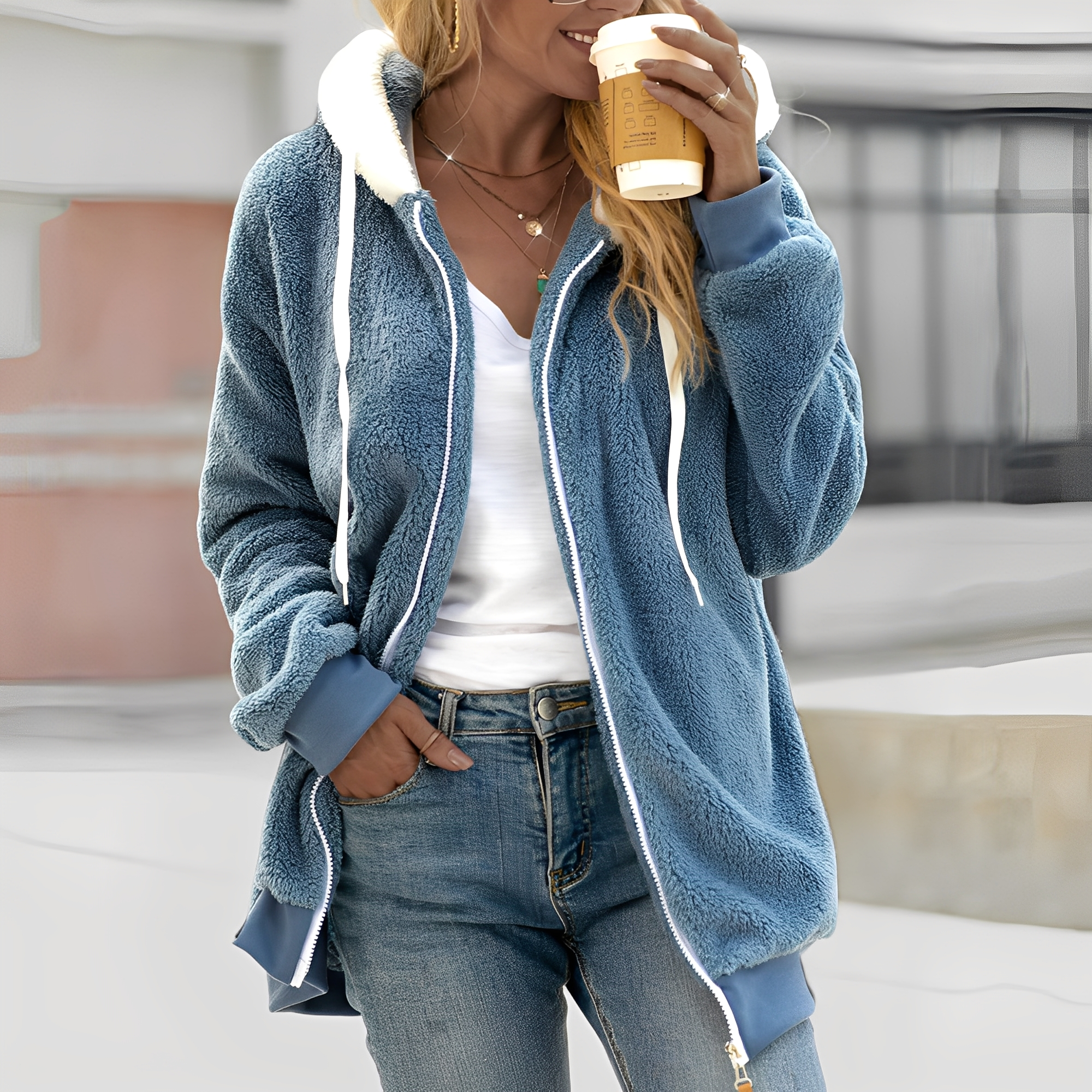 Rheanna - Ciepła damska kurtka polarowa z kapturem