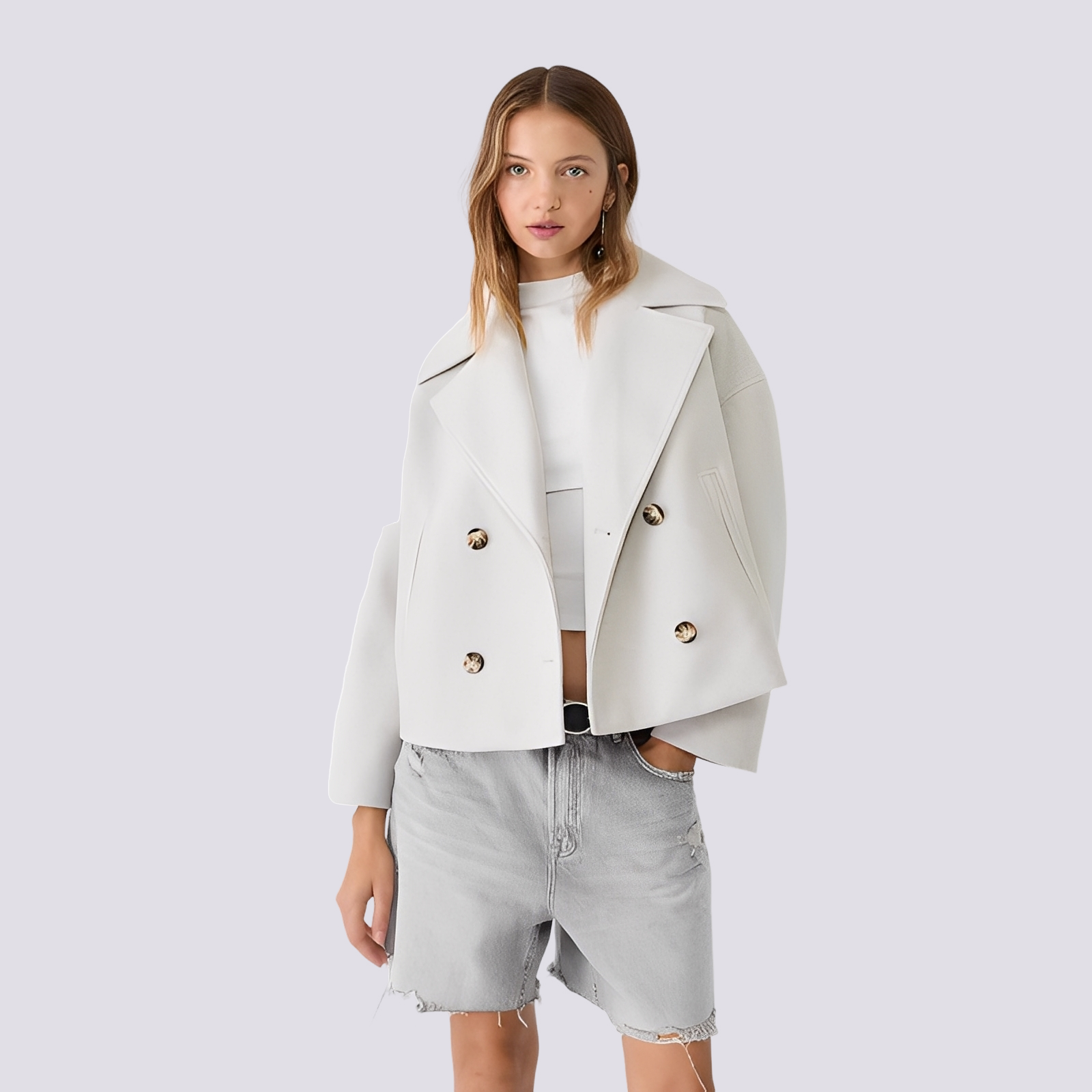 Bethney - Stylowa, krótka kurtka wełniana z klasycznym kołnierzem dla kobiet