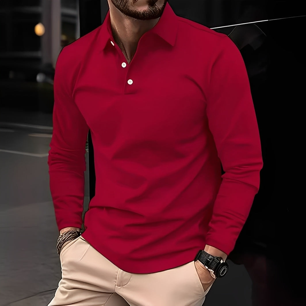 Stephen - Męska polo z długim rękawem, luźny fason