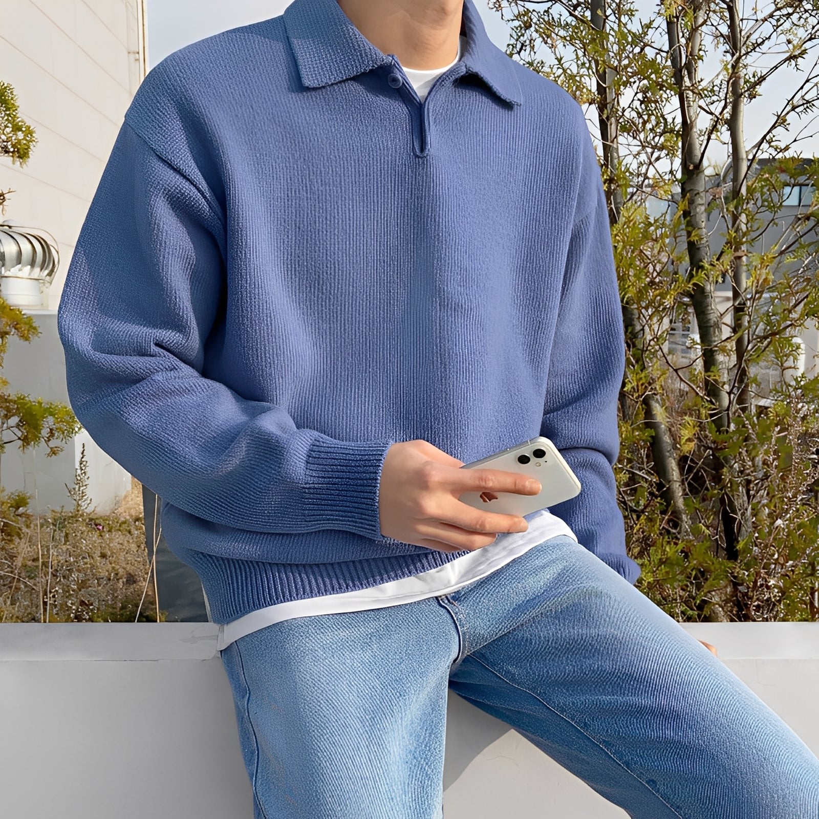 Bernard - męska polo z dzianiny z długim rękawem