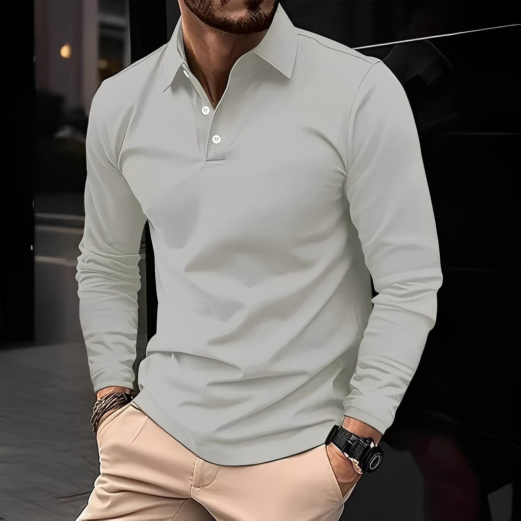 Stephen - Męska polo z długim rękawem, luźny fason