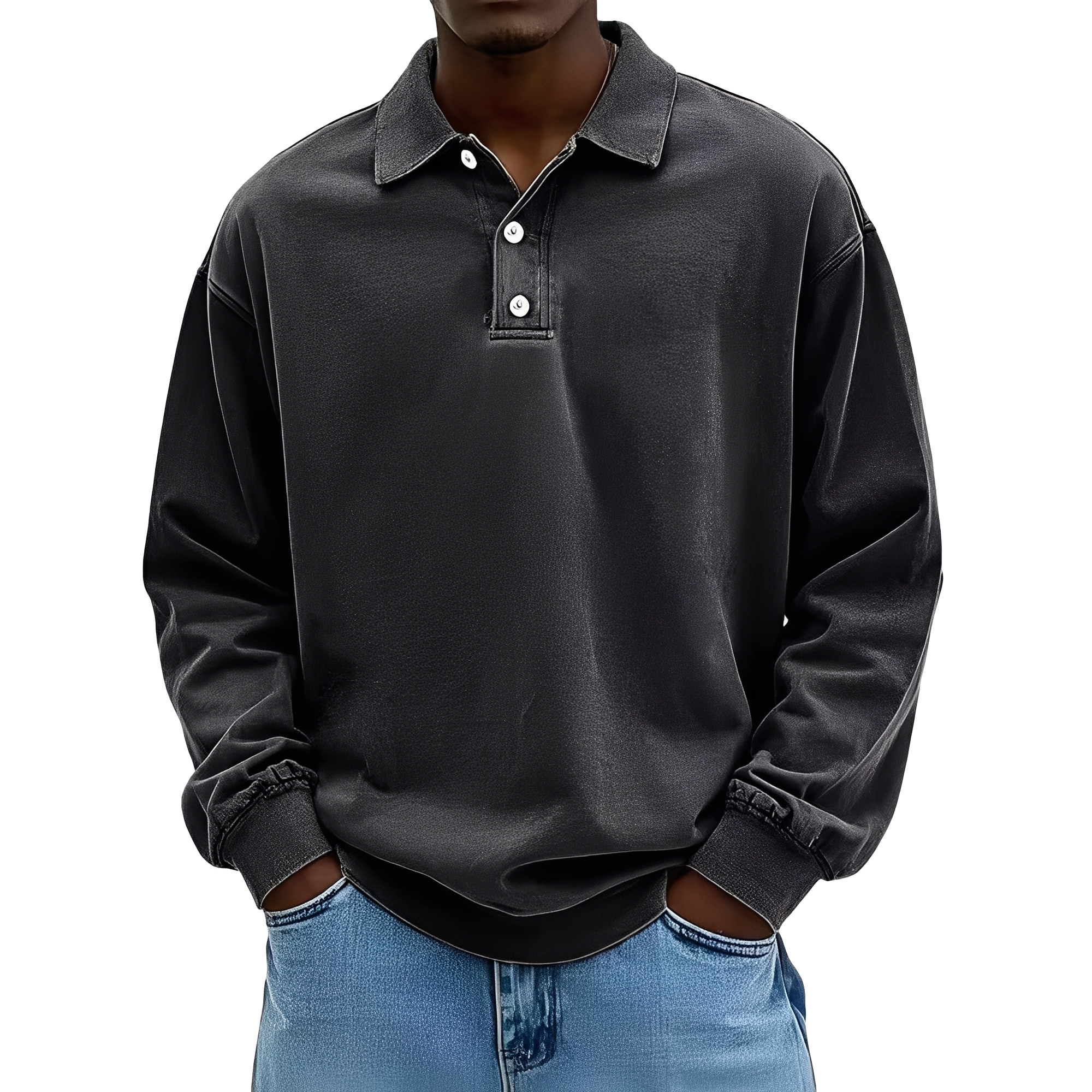 Chris - Klasyczna męska koszulka z grubego materiału z długimi rękawami