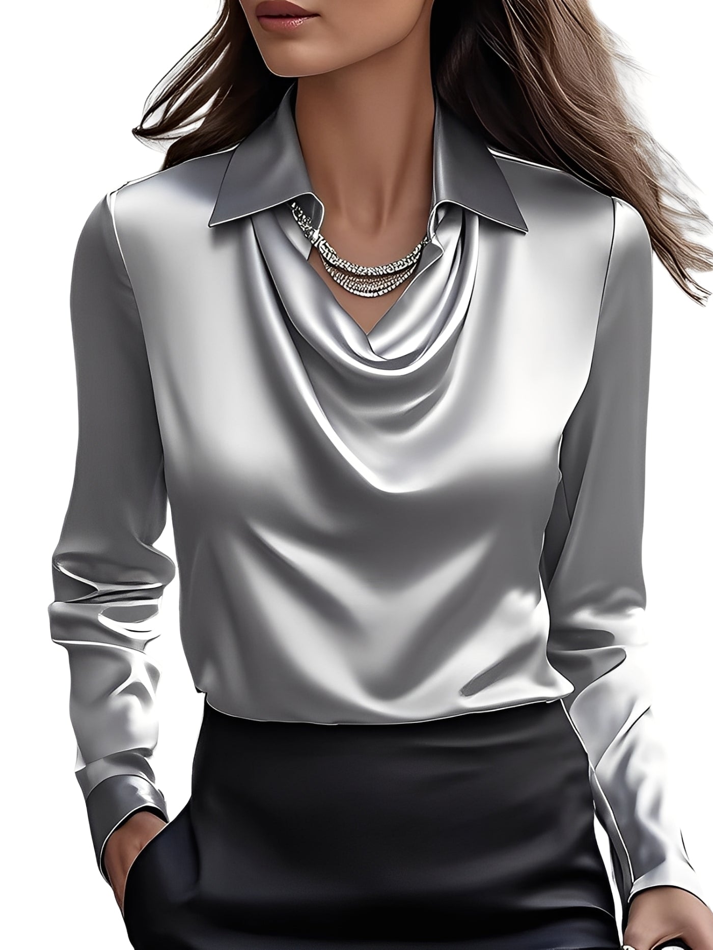 Dionne - Elegancka satynowa bluzka damska z długimi rękawami