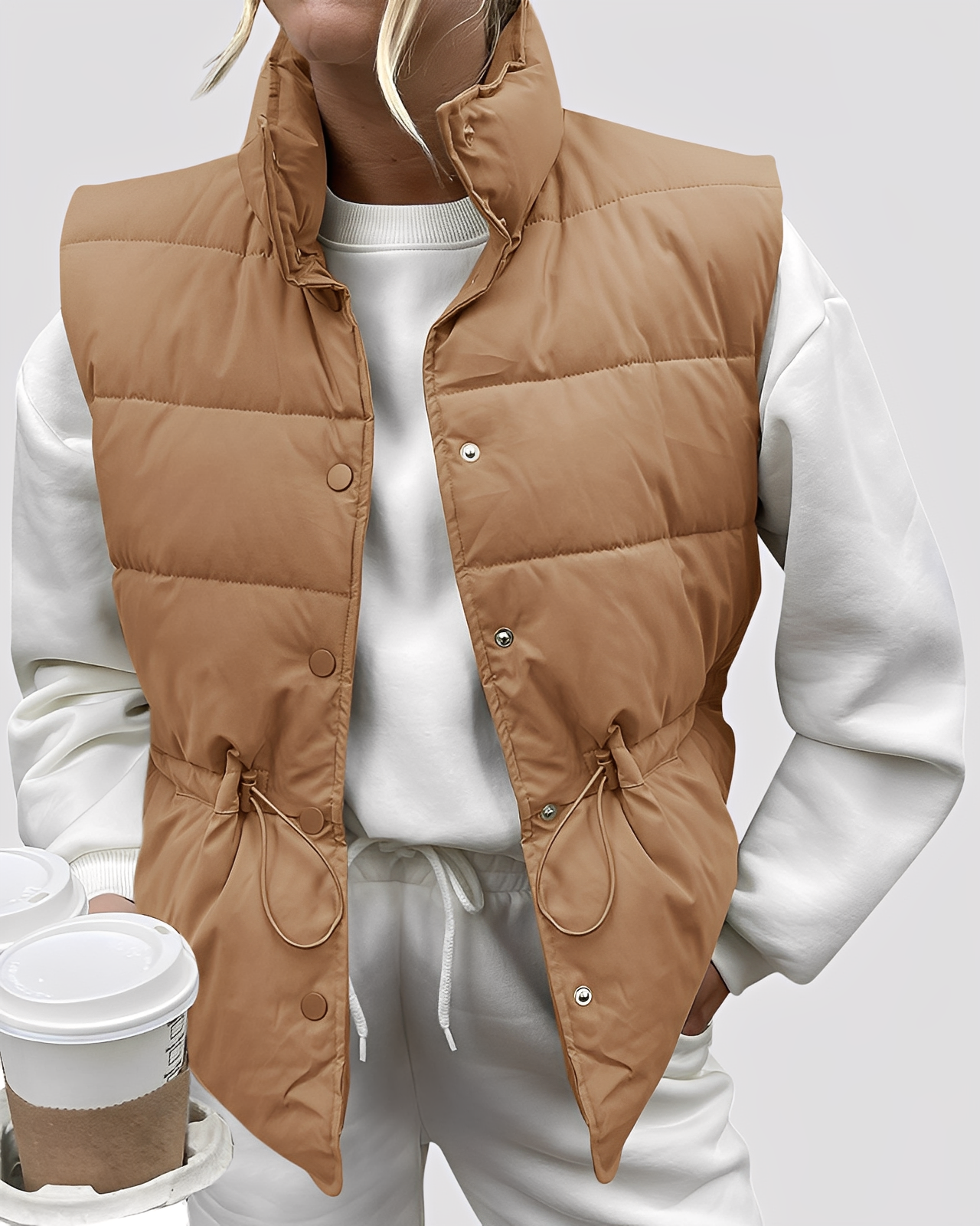 Aimee - Lekka, pikowana kamizelka dla kobiet z jednym rzędem guzików