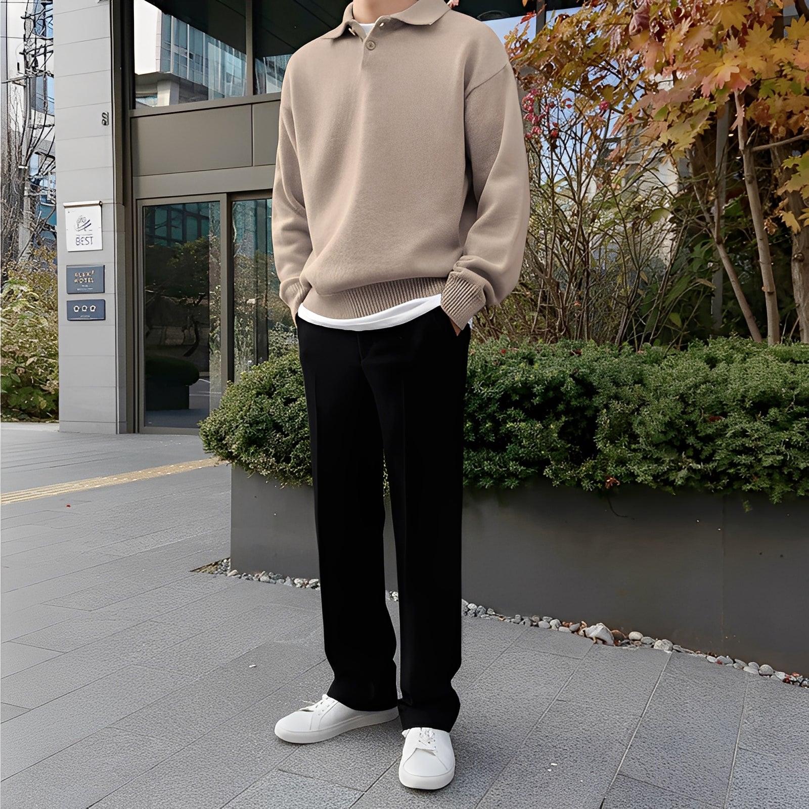 Bernard - męska polo z dzianiny z długim rękawem