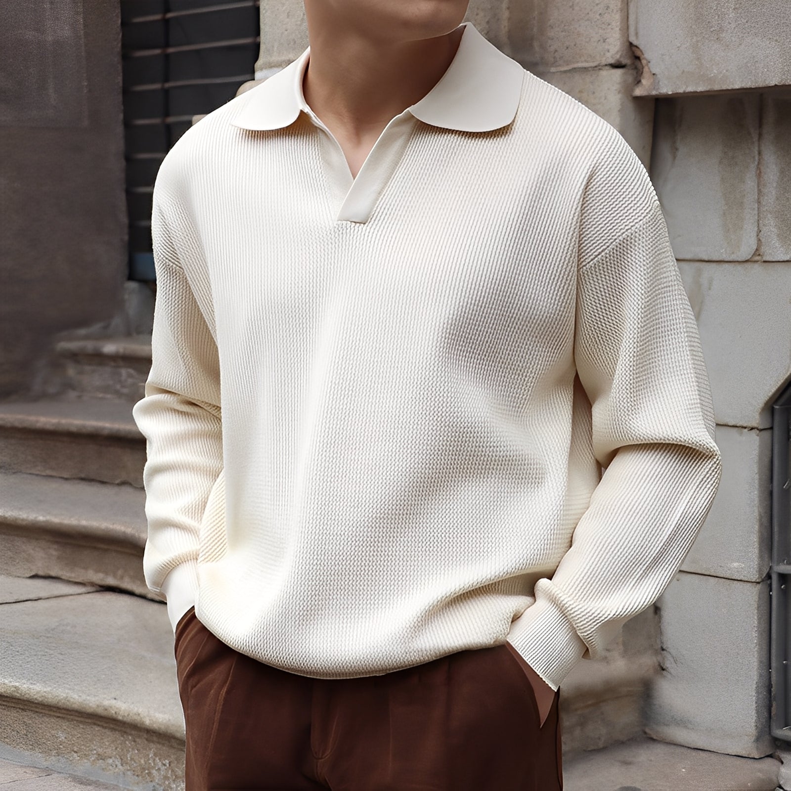 Ronald - Męska klasyczna polo z długim rękawem