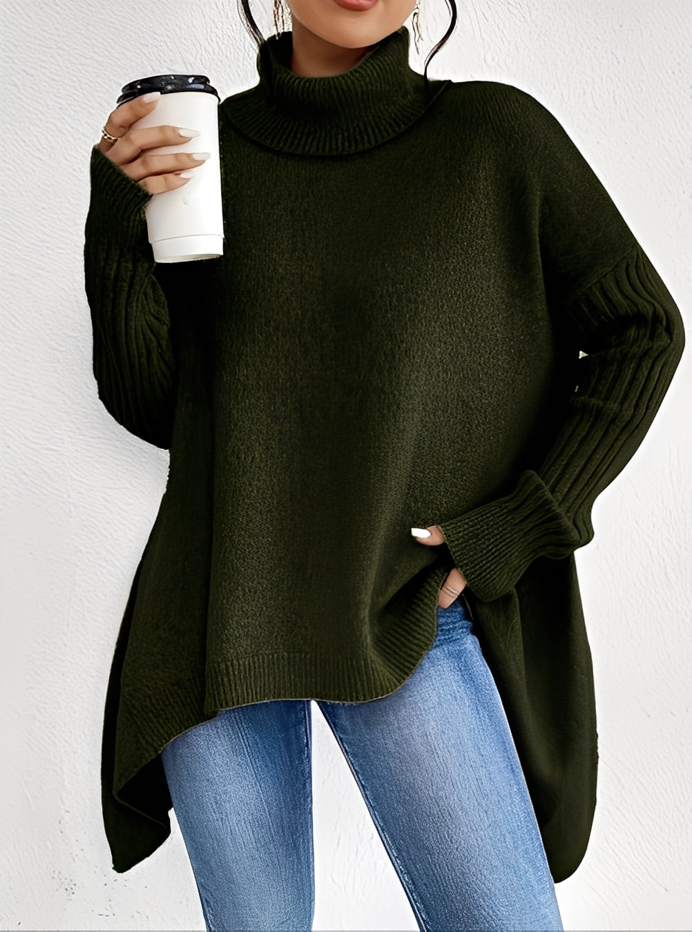 Wendy - Trendy długi sweter z wysokim kołnierzem dla kobiet