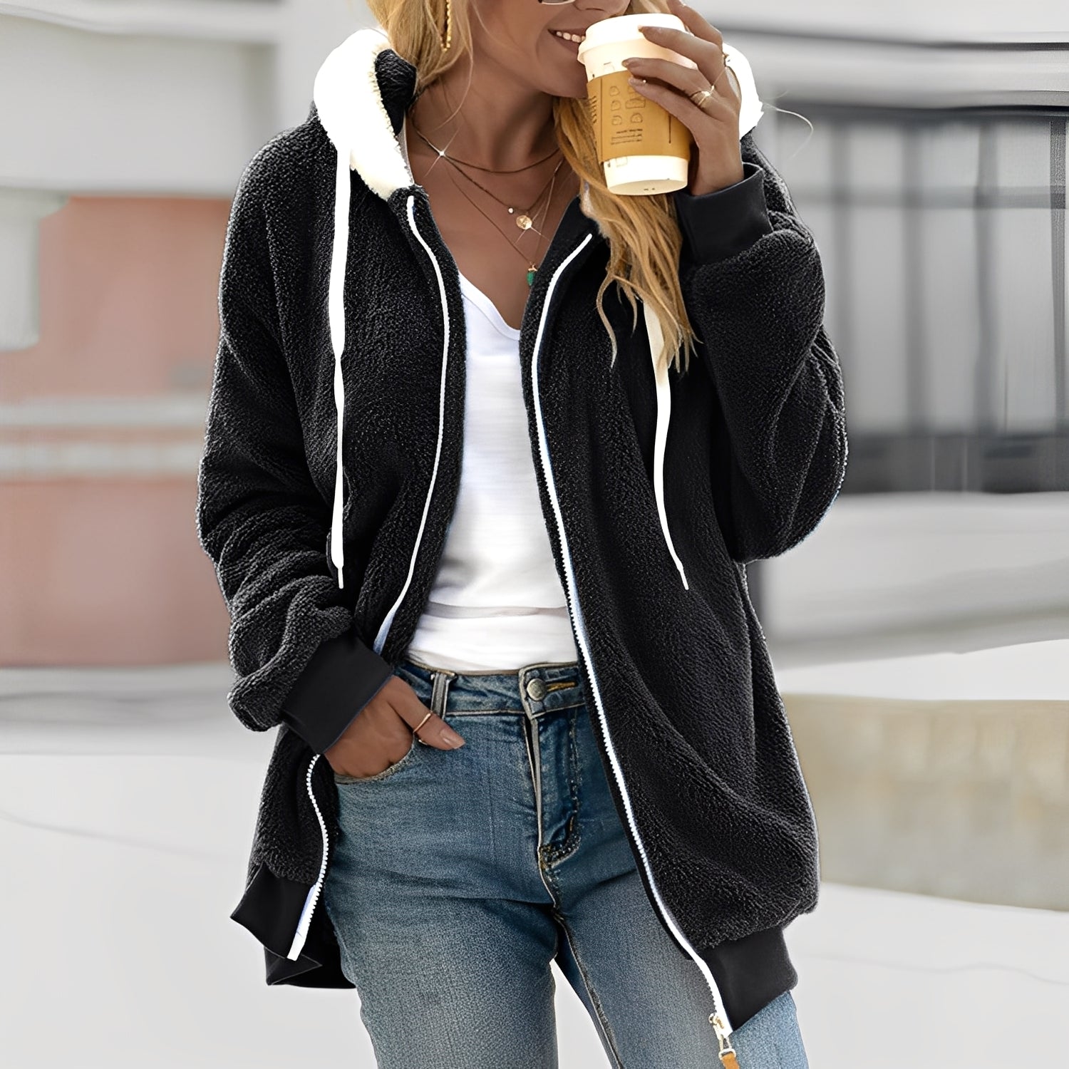 Rheanna - Ciepła damska kurtka polarowa z kapturem