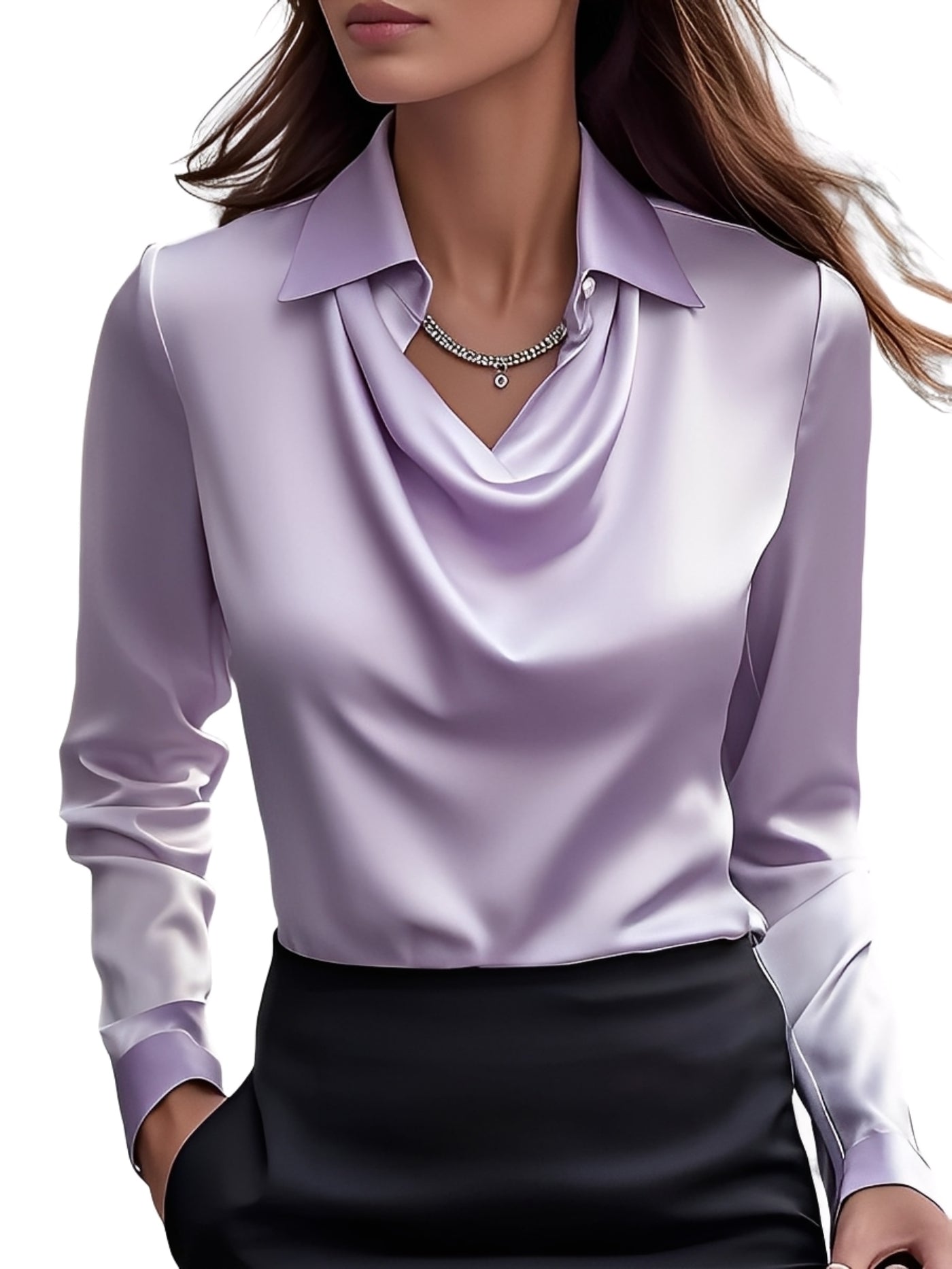 Dionne - Elegancka satynowa bluzka damska z długimi rękawami