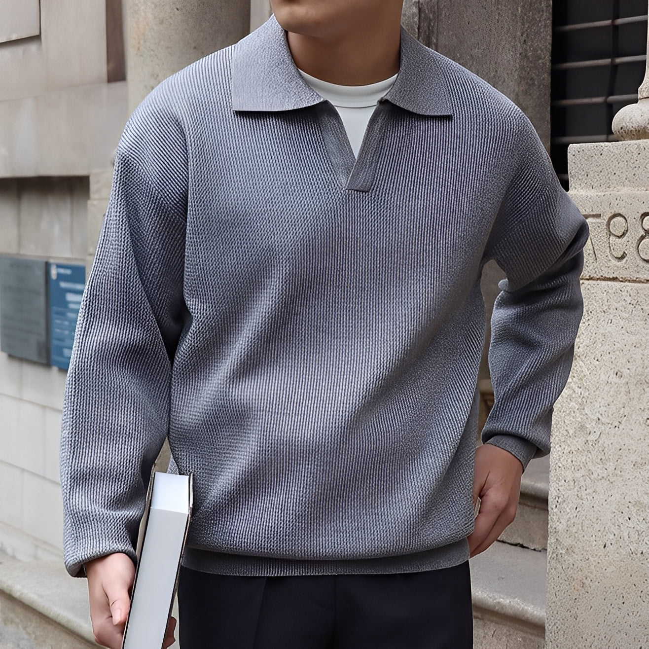 Ronald - Męska klasyczna polo z długim rękawem