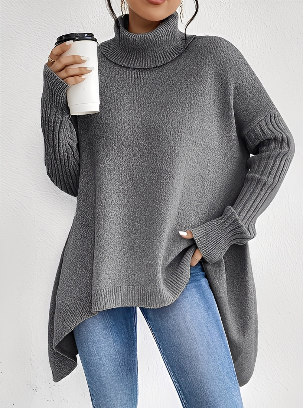 Wendy - Trendy długi sweter z wysokim kołnierzem dla kobiet