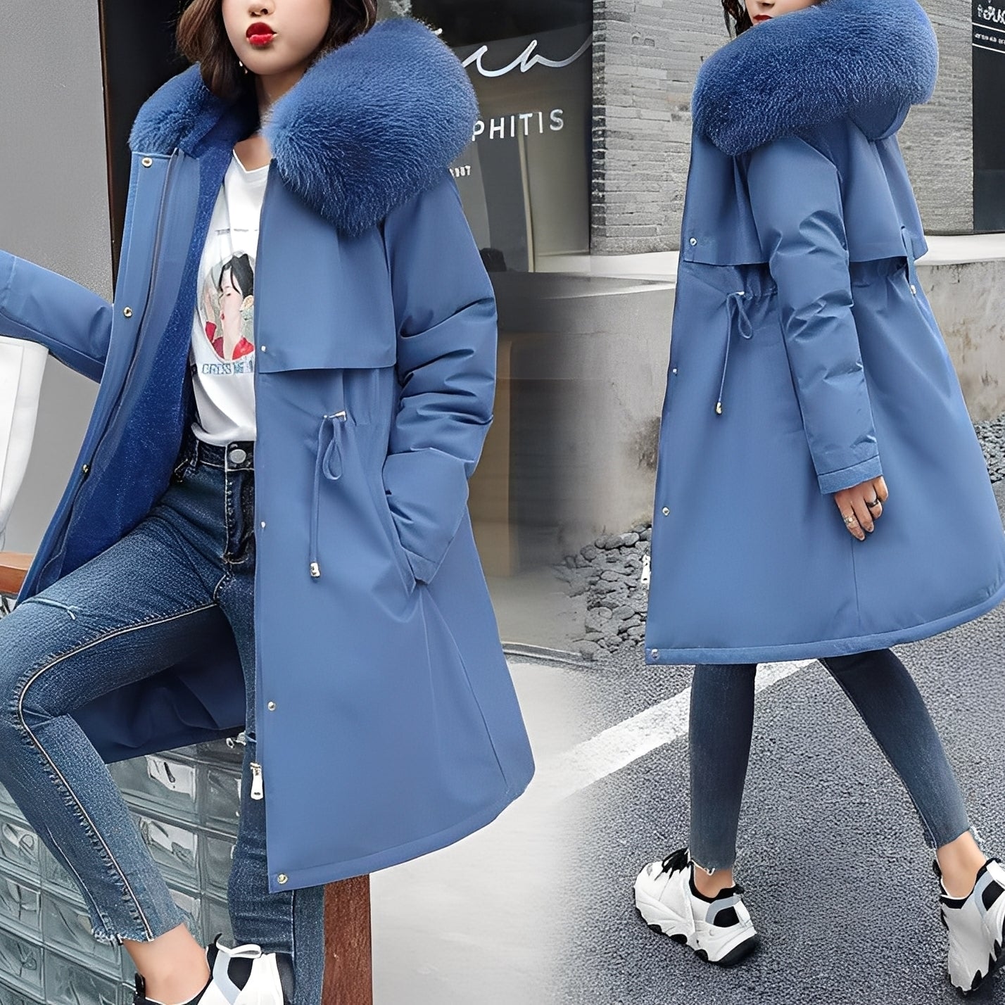 Evette - Stylowy, ciepły płaszcz pikowany z kapturem dla kobiet