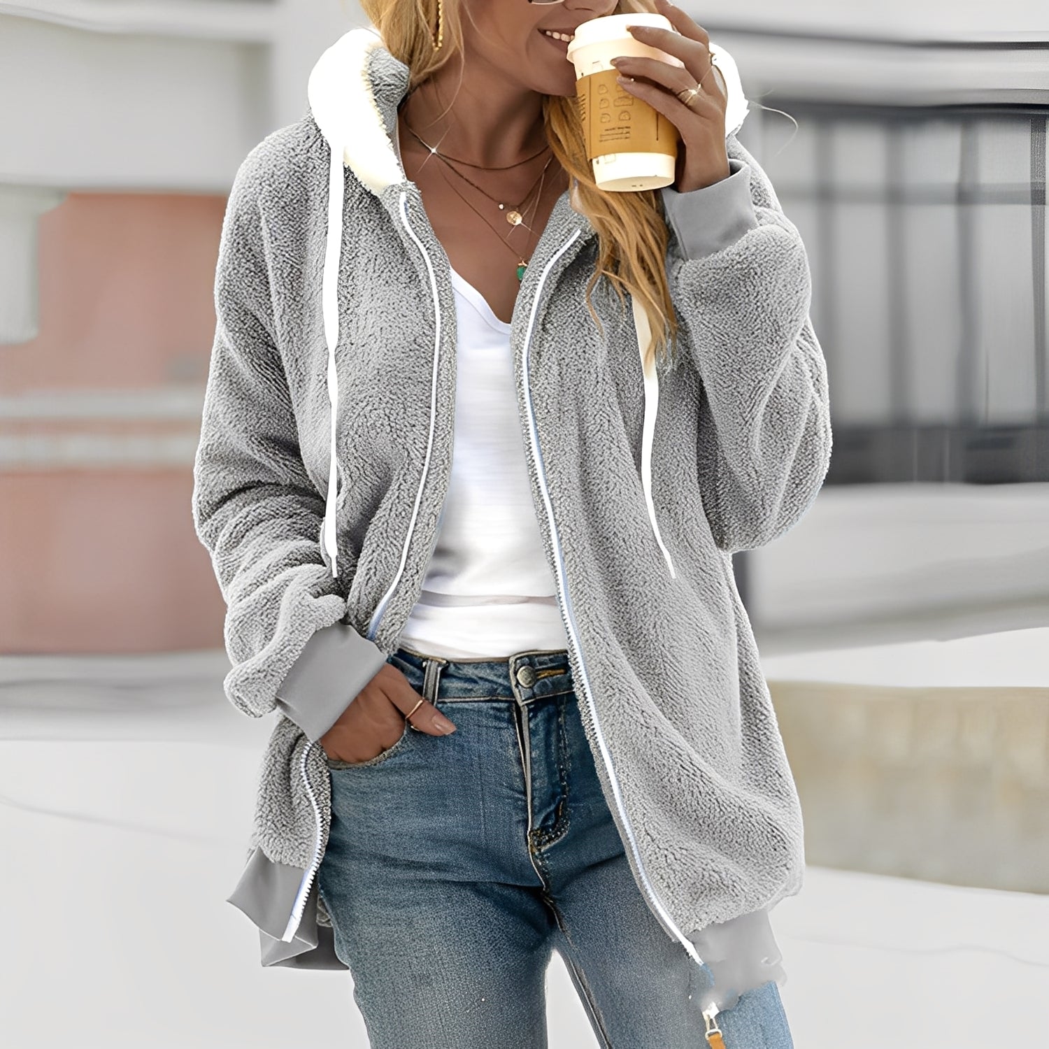 Rheanna - Ciepła damska kurtka polarowa z kapturem