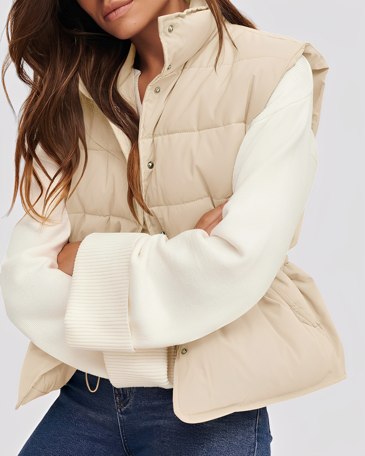 Aimee - Lekka, pikowana kamizelka dla kobiet z jednym rzędem guzików