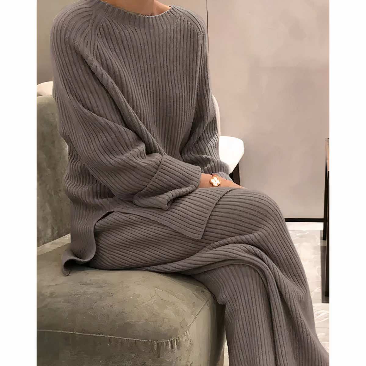 Samantha – Zestaw casualowy z dzianiny sweter i spodnie