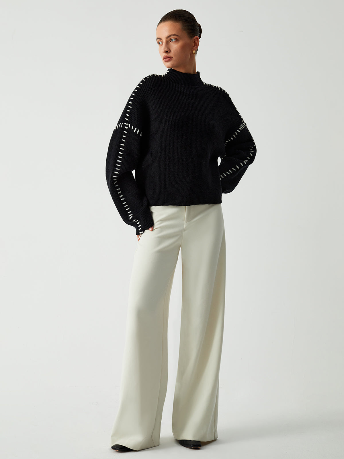 Theresa – Oversized Pullover z Wysokim Kołnierzem