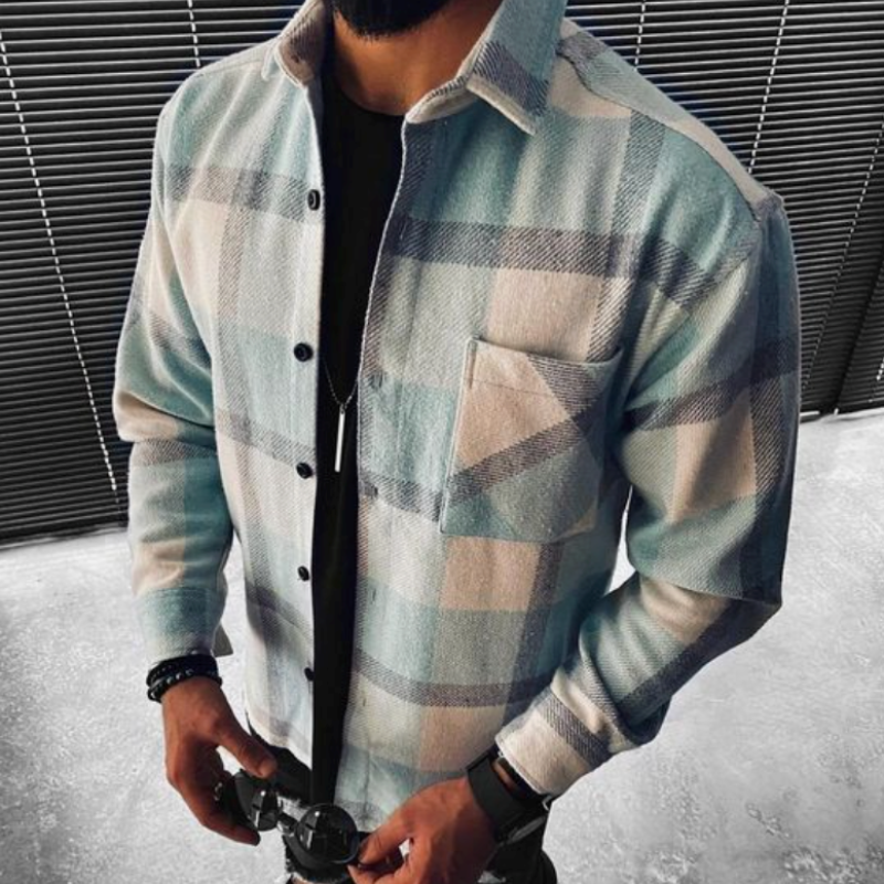 Ben – Męska koszula w kratkę z kieszenią na piersi