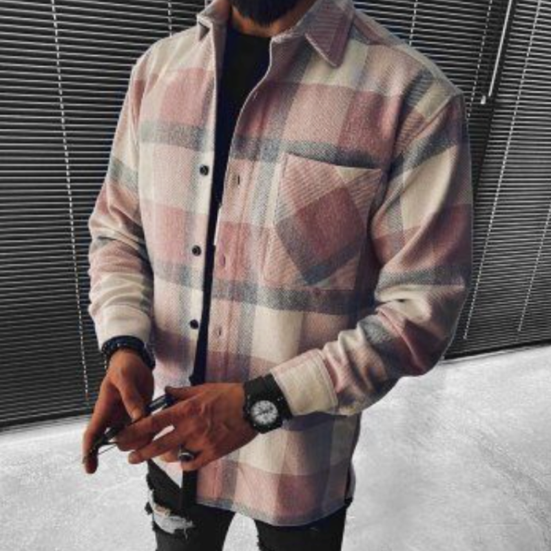 Ben – Męska koszula w kratkę z kieszenią na piersi