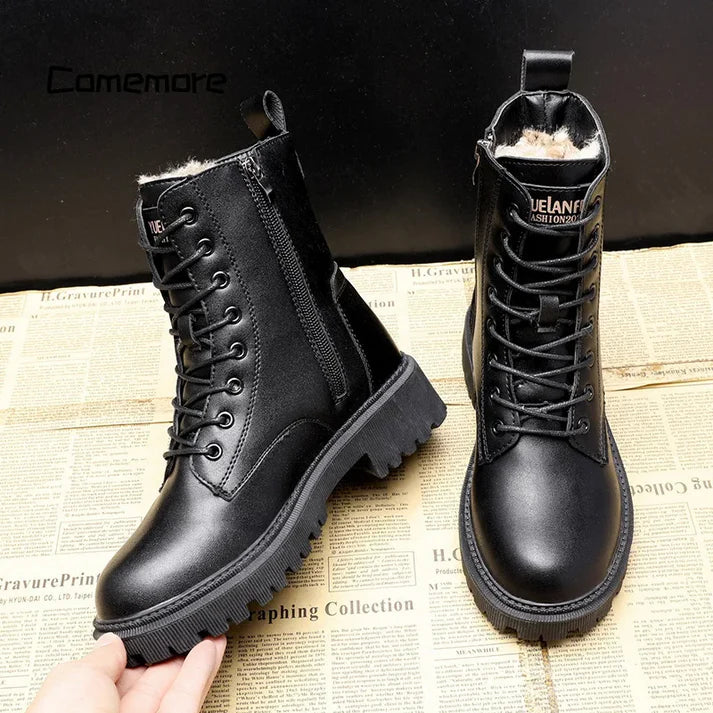 Delphine – Czarne Skórzane Buty Zimowe