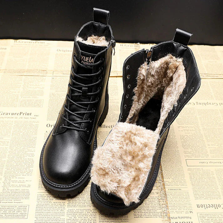 Delphine – Czarne Skórzane Buty Zimowe