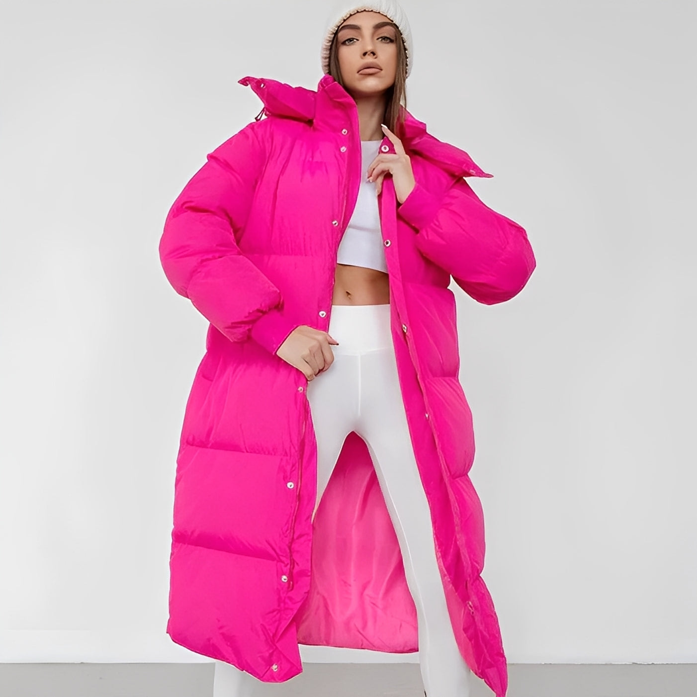 Jacquelyn - Elegancki długi płaszcz z kapturem dla kobiet